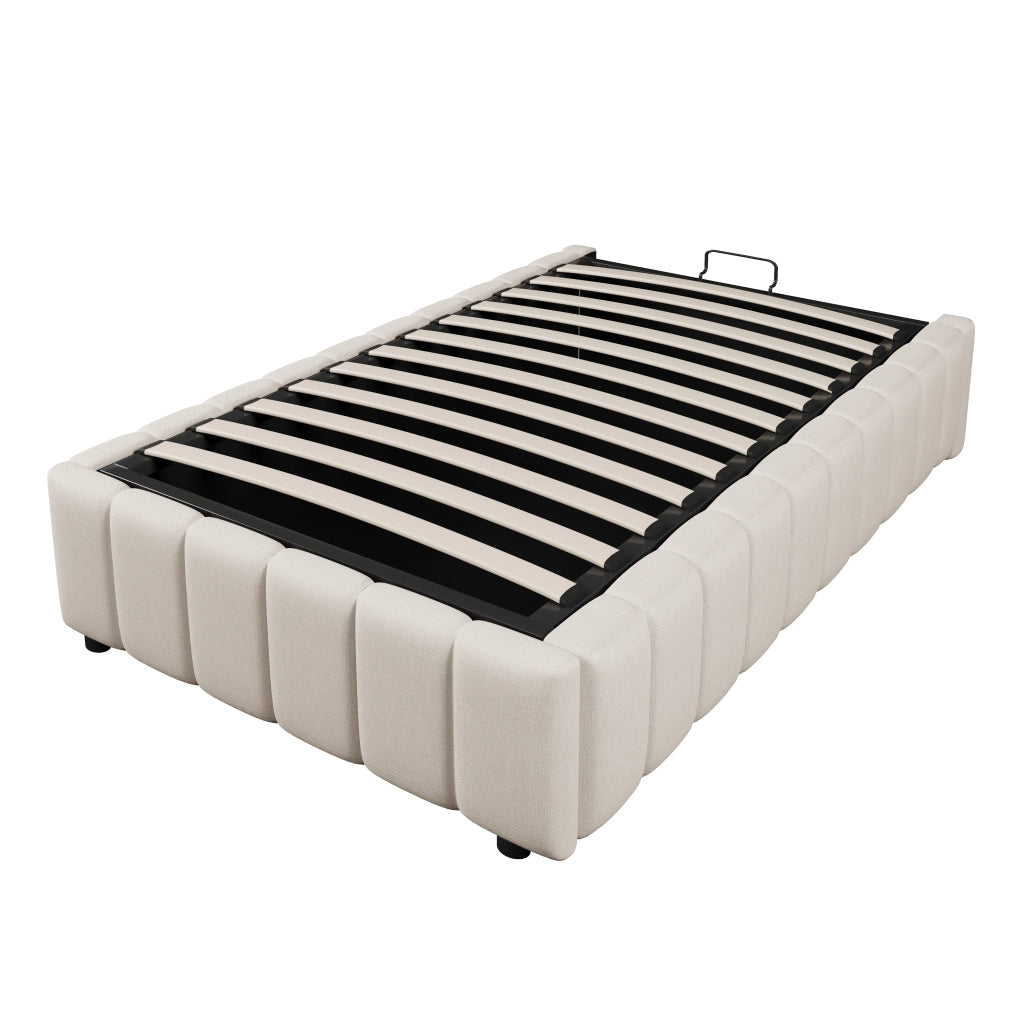 Letti contenitori 90x200 cm; contenitore idraulico; lino; beige (Senza materasso)