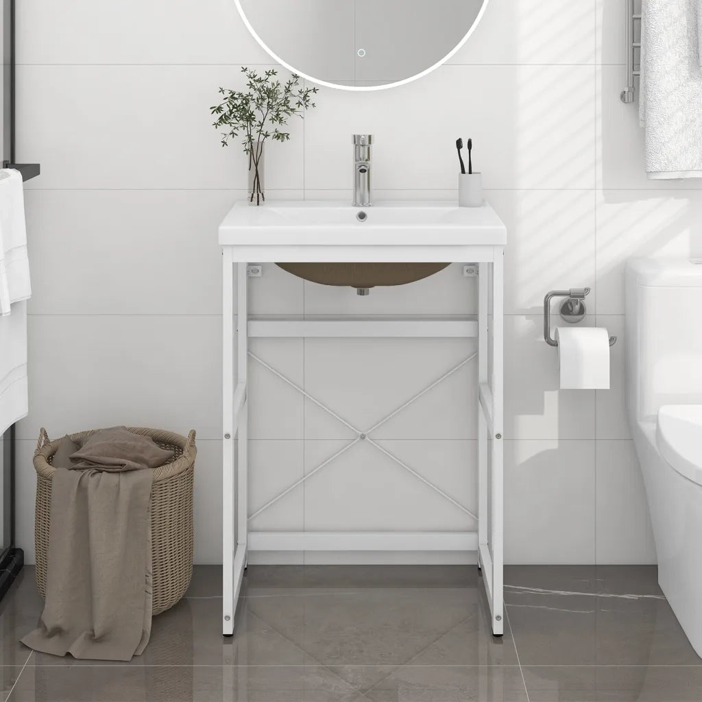 Telaio per Lavabo da Bagno con Lavabo Integrato-Struttura per Lavabo da Bagno Bianco in Ferro 890312
