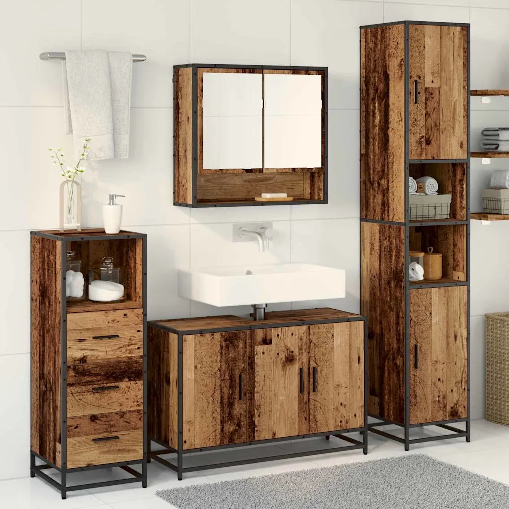 Set di mobili per il bagno con lo scaffale 3 pcs Legno vecchio 3402348