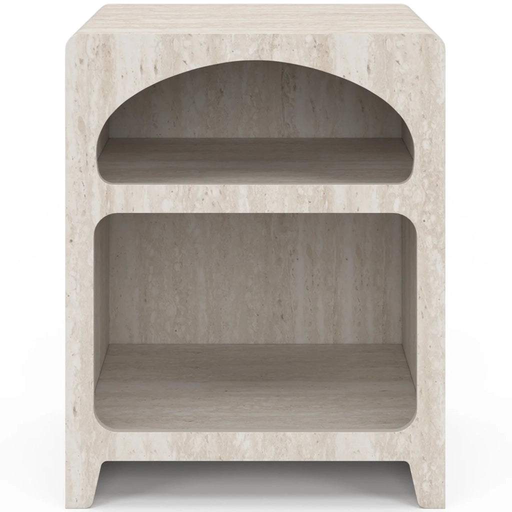 IDMarket - Set di 2 comodini organici a 2 scomparti ALESIA beige effetto marmo