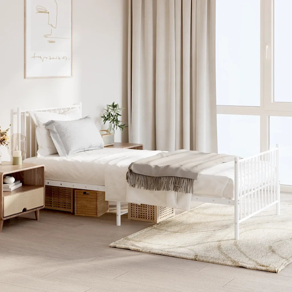 Letto singolo | Letto per adulti | Giroletto con Testiera e Pediera Metallo Bianco 90x200 cm