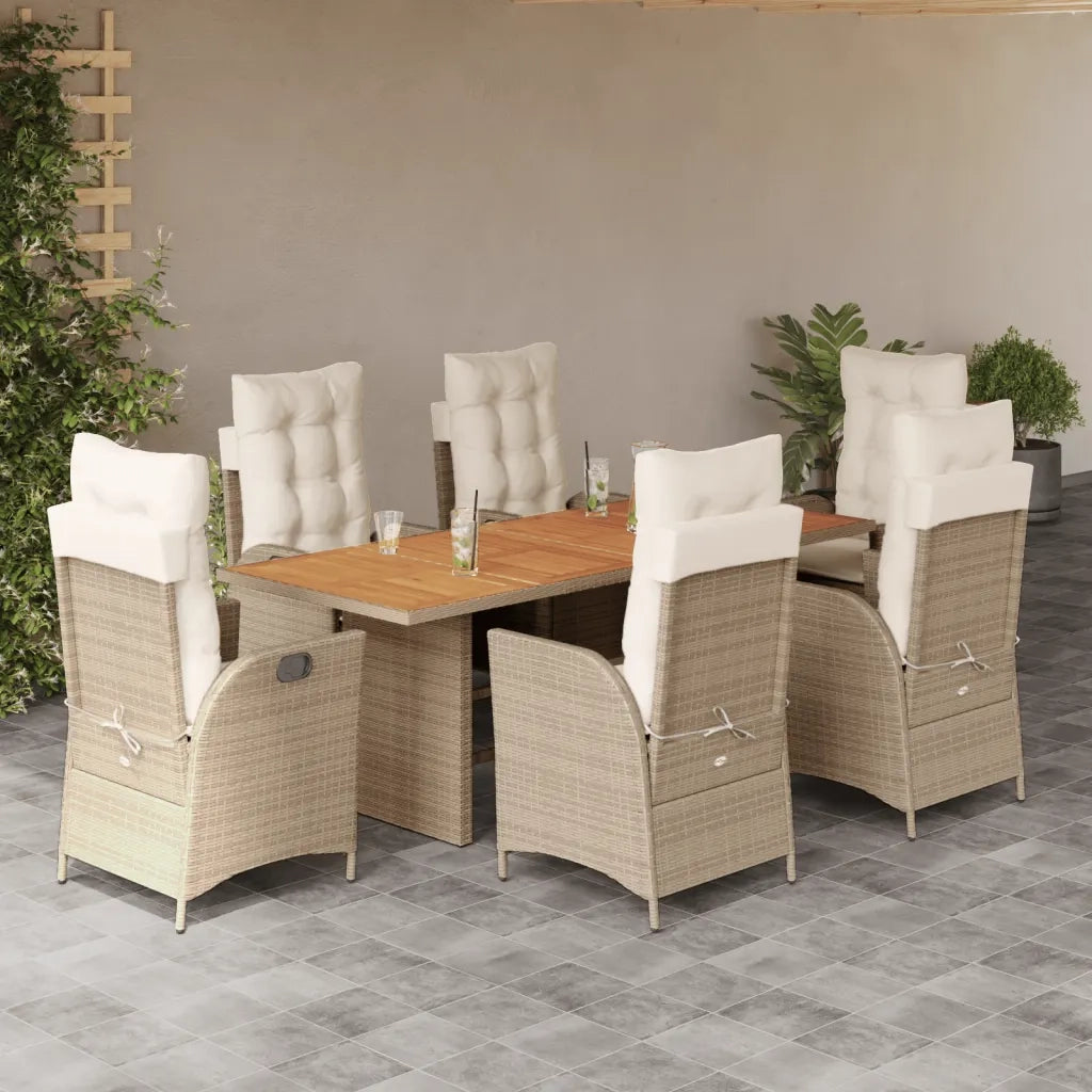 Set da Pranzo da Giardino 7 pz con Cuscini Beige in Polyrattan 3213145