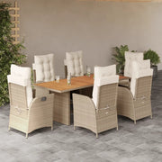 Set da Pranzo da Giardino 7 pz con Cuscini Beige in Polyrattan 3213145
