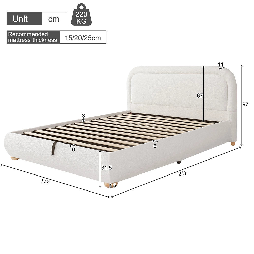 Letto imbottito matrimoniale - Xylo - 160x200 cm - Bianco - Funzione idraulica, testiera imbottita, ampio spazio di archiviazione