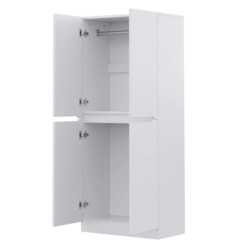Armadio Guardaroba Bianco 70×40×170 cm con 2 Ante; Ripiani Portaoggetti e Ampio Spazio per Camera da Letto
