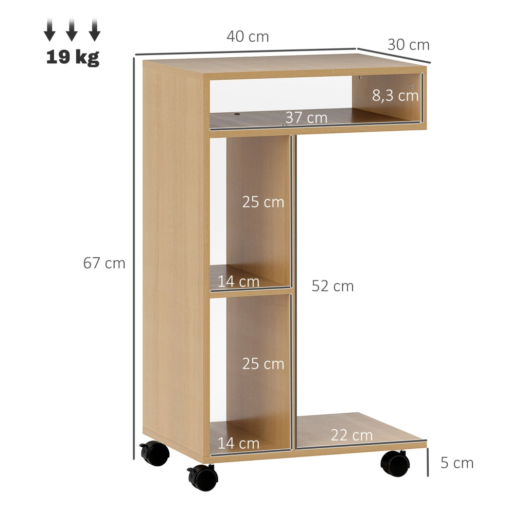 Tavolino da salotto con rotelle e ripiani aperti ¨C zephmum ¨C 40x30x69 effetto rovere