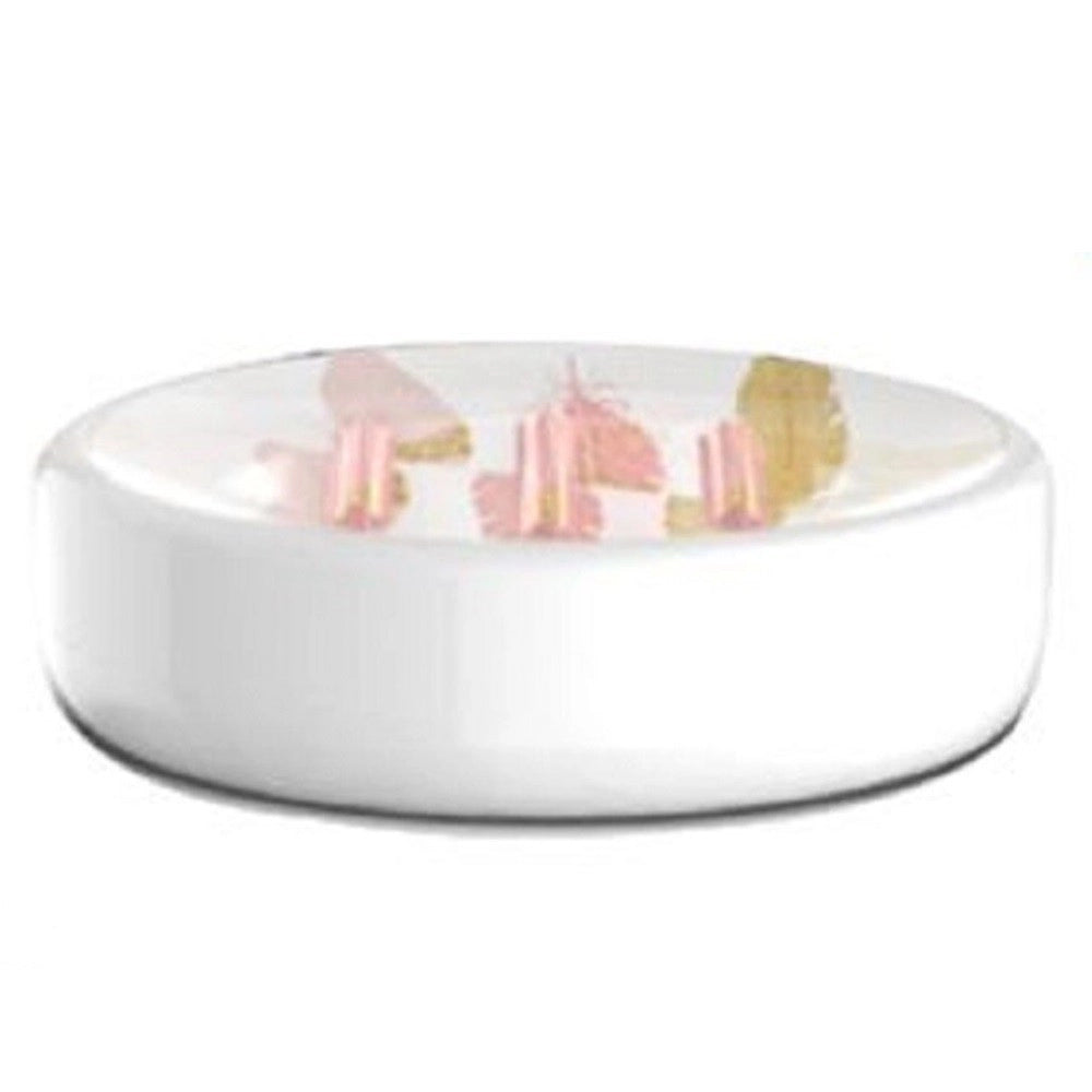 Trade Shop - Porta Sapone Saponetta Accessorio Arredo Bagno Bianco Con Piume 11x8x3 Cm 69795 -