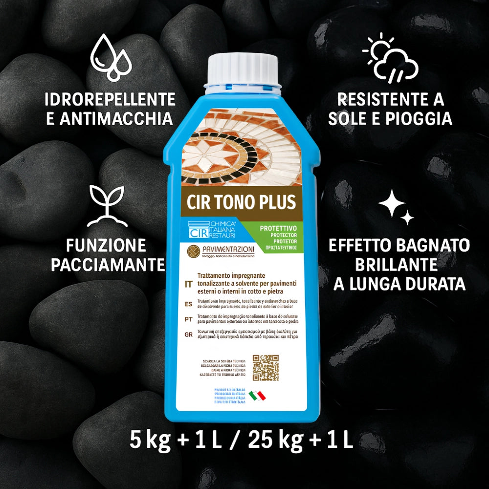 Ciottoli nero ebano effetto bagnato brillante con cir tono plus protettivo *** misura 40/60, formato 5 kg + 1 l, conf...