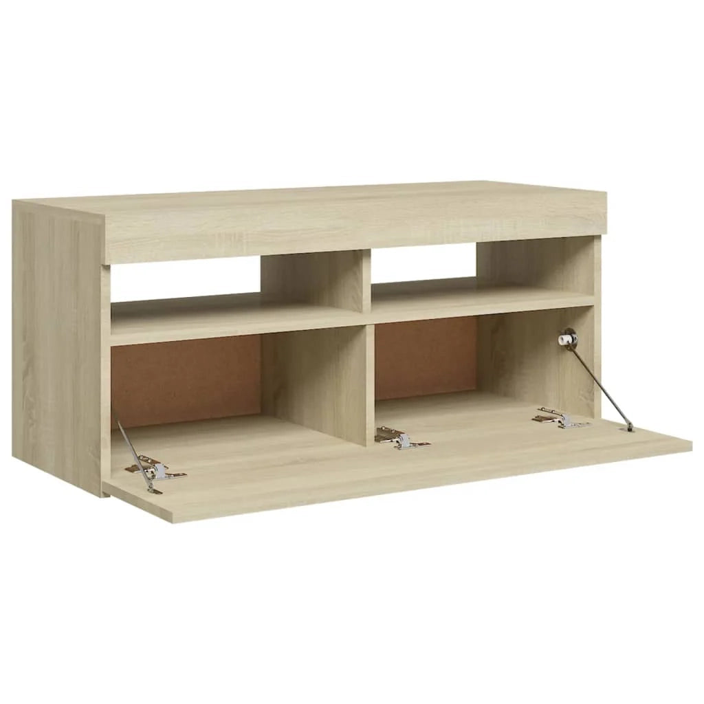 Mobile TV multimediale mensola TV credenza mobile TV per sala da pranzo soggiorno camera da letto con luci LED rovere Sonoma 90 x 35 x 40 cm marrone 02_0026792