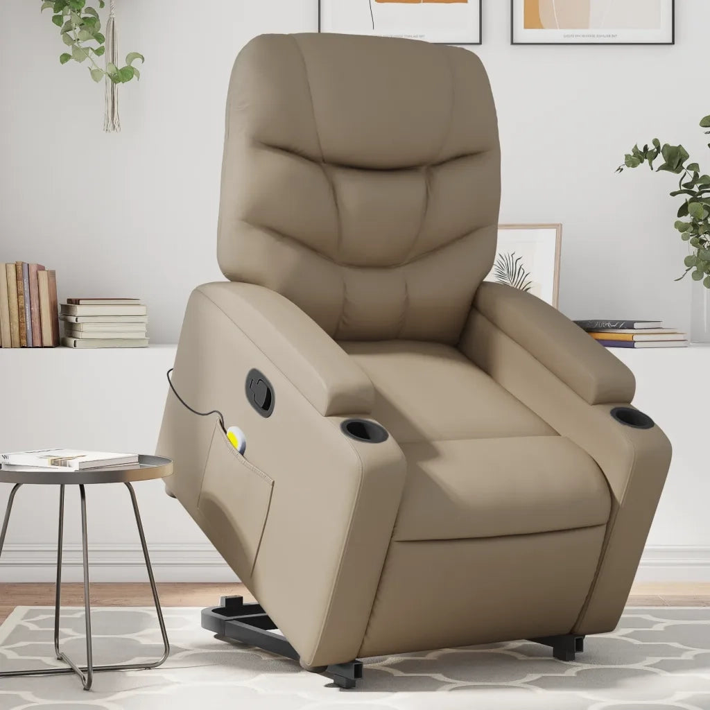 Poltrona Alzapersone Massaggi Reclinabile Cappuccino Similpelle 3204671