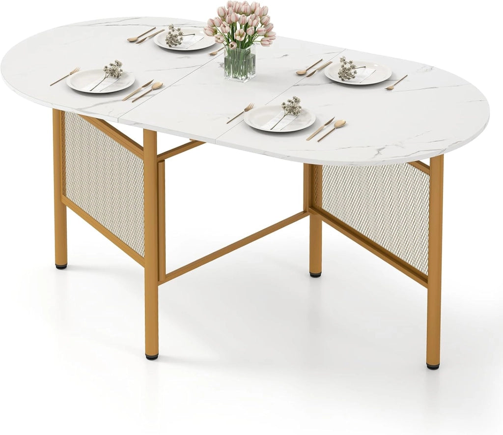 Tavolo da Pranzo Pieghevole per 6-8 Persone, Tavolo Consolle Estensibile Salvaspazio con Ali Ribaltabili con Ganbe in Metallo per Cucina e Soggiorno, 150 x 80 x 76 cm (Bianco)