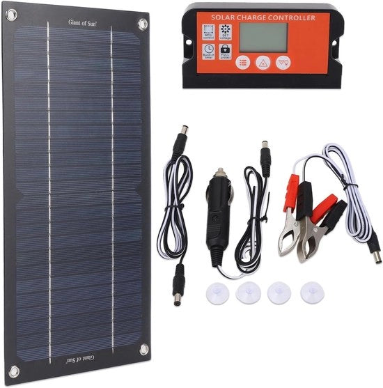 Kit di Caricamento Pannello Solare Monocristallino a Silicio da 600W - Controllore di Carica da 100A - Cavo di Estensione Clip di Batteria per Campeggio all'Aperto e RV.