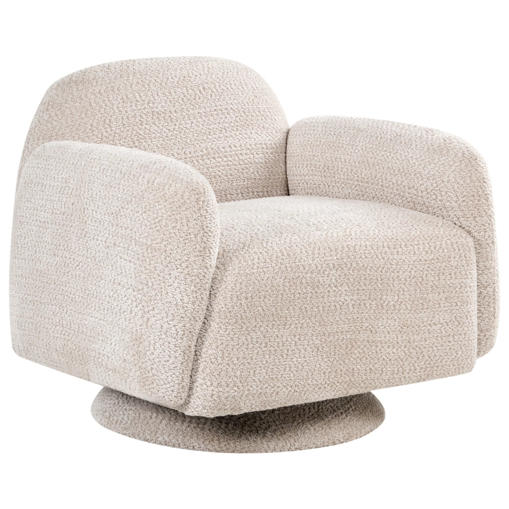 Poltrona Beige Tappezzata in tessuto Base girevole con braccioli Ampio soggiorno in stile moderno