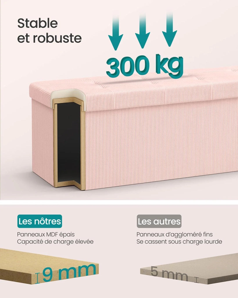 Panca/pouf contenitore pieghevole 38 x 76 x 38 cm poggiapiedi/testa letto cassapanca contenitore portata fino a 300 kg per soggiorno camera da letto ingresso rosa 12_0004169