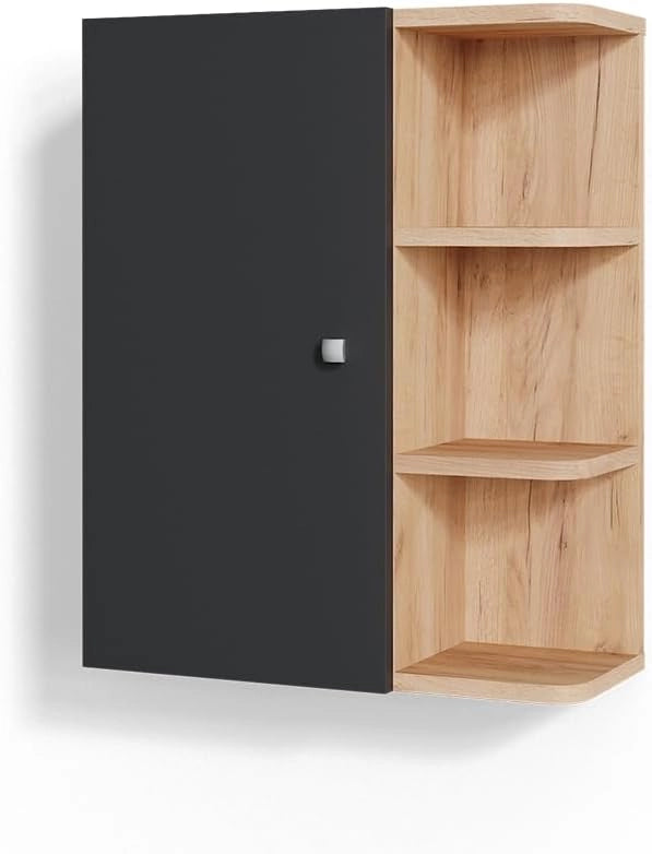 Mobile bagno Fynn, Antracite, 47.2 x 59.2 cm, per montaggio a parete con ripiani aperti
