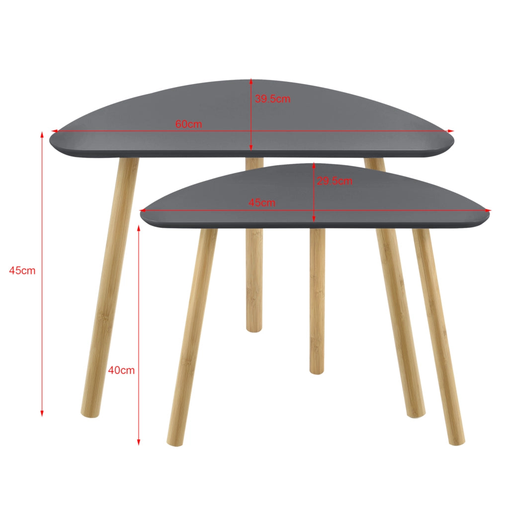 Set da 2 Tavolini da Salotto in Altezze Diverse 2 Tavolini Impilabili con Gambe in Bambú Tavolini Bassi da caffè con