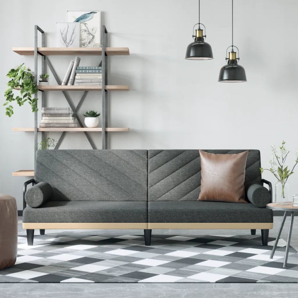 Divano Letto con Braccioli Grigio Scuro in Tessuto 351932