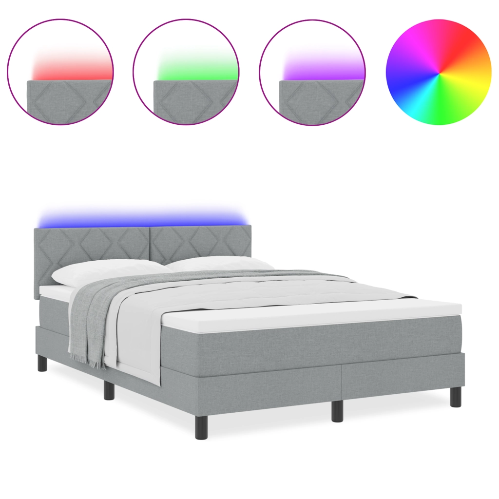 Letto Box Spring con Materasso & LED Grigio Chiaro 160x200 cm Tessuto