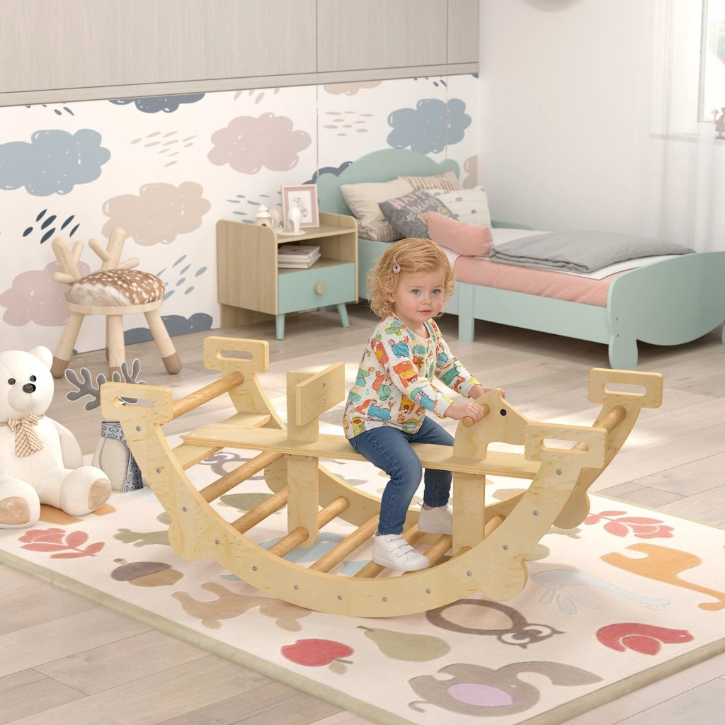 Arco Montessori per Bambini 2-4 Anni Convertibile in Dondolo 110x52x45 cm in Legno color Legno