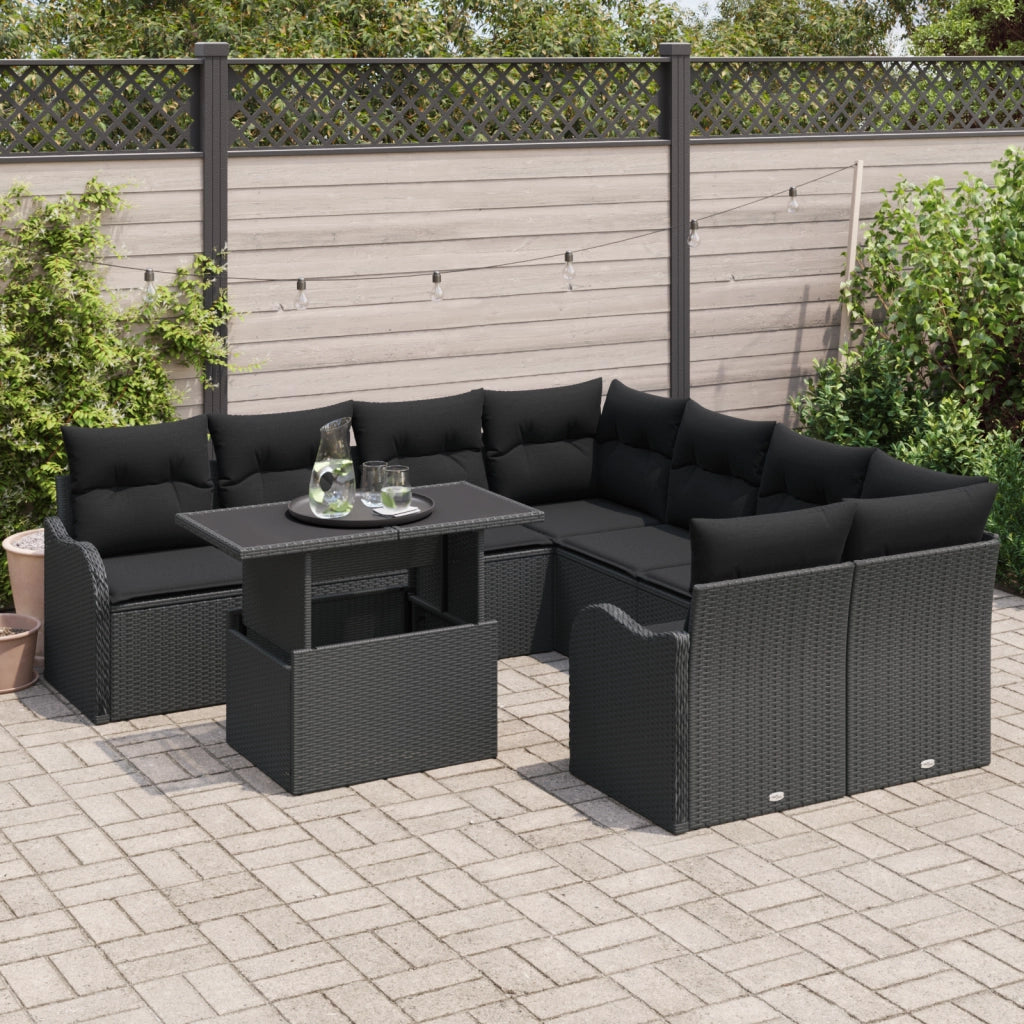 Set di Divani da Giardino  9 Pezzi con Cuscini Rattan Polietilene Nero