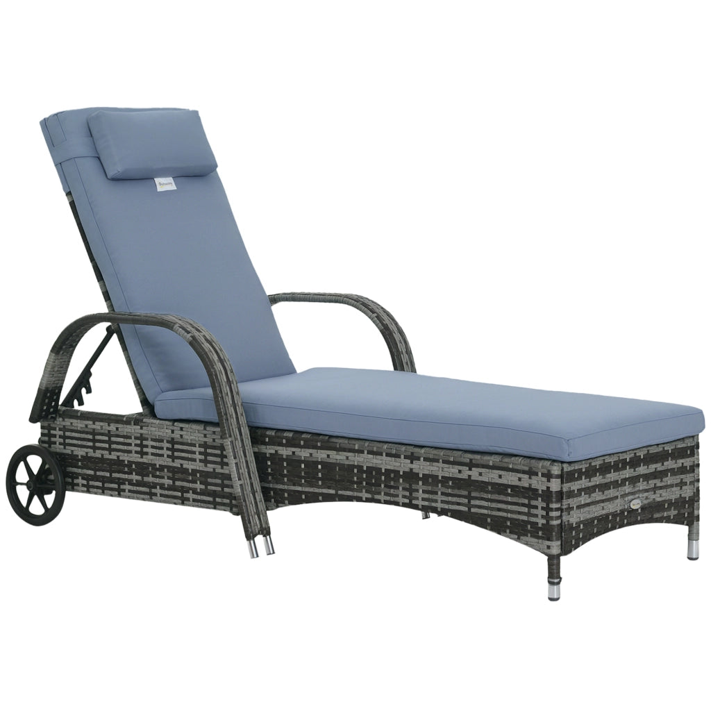 Lettino da giardino con cuscino, schienale regolabile, struttura in metallo, polyrattan, grigio, 200x73x103 cm ¨C zephmum