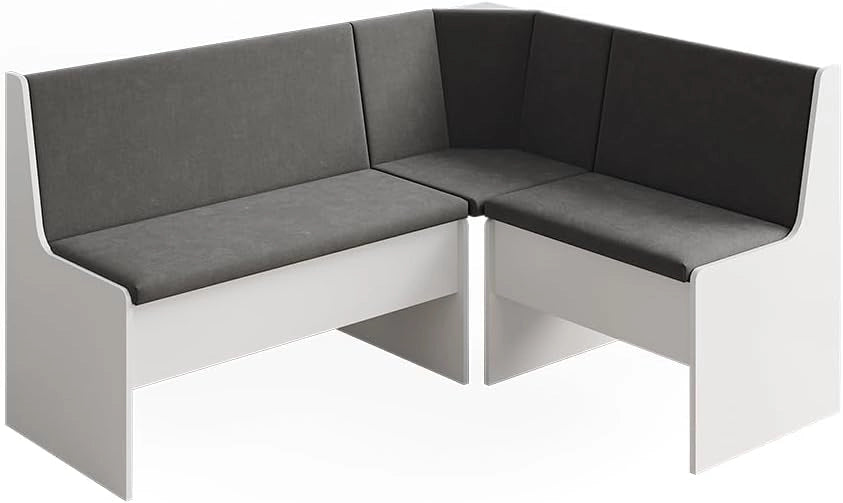 panca ad angolo Ramon, Bianco, 150 x 51 cm con spazio di archiviazione, con vano portaoggetti sotto la seduta per spazio aggiuntivo