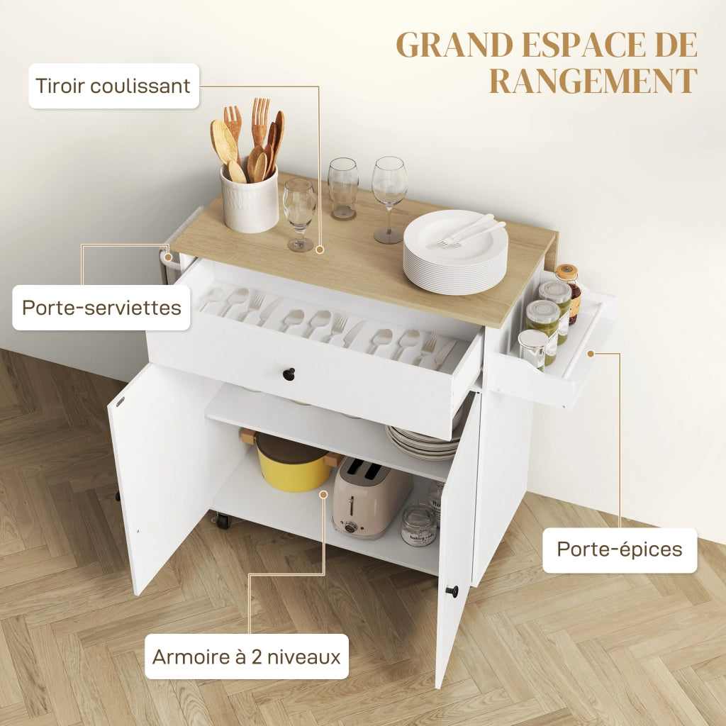 Carrello da cucina ¨C Minimal ¨C con cassetto, ripiani regolabili, supporto spezie e porta asciugamani