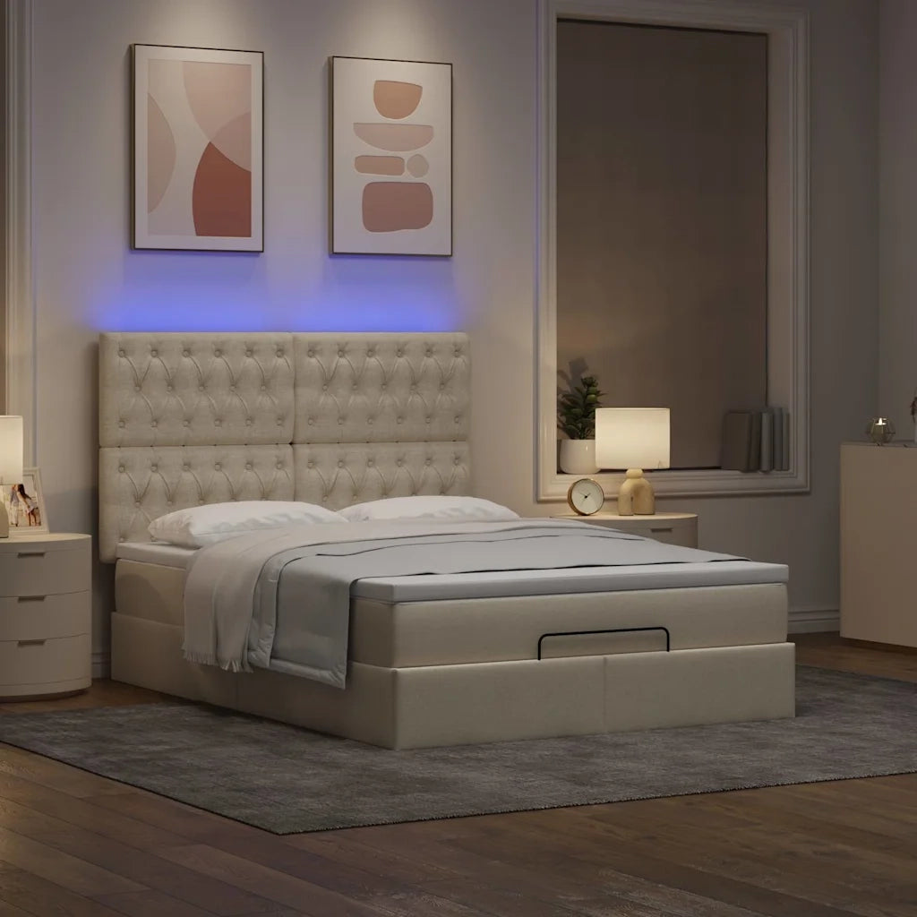 Struttura Letto Pouf con Materasso Crema 140x200 cm in Tessuto 3314098