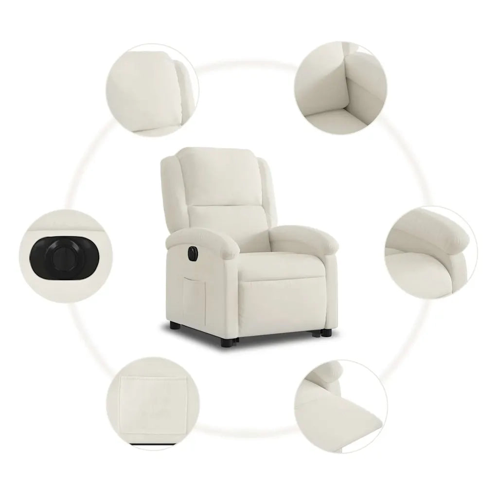 Poltrona Alzapersona Reclinabile Elettrica Crema in Velluto 3204331
