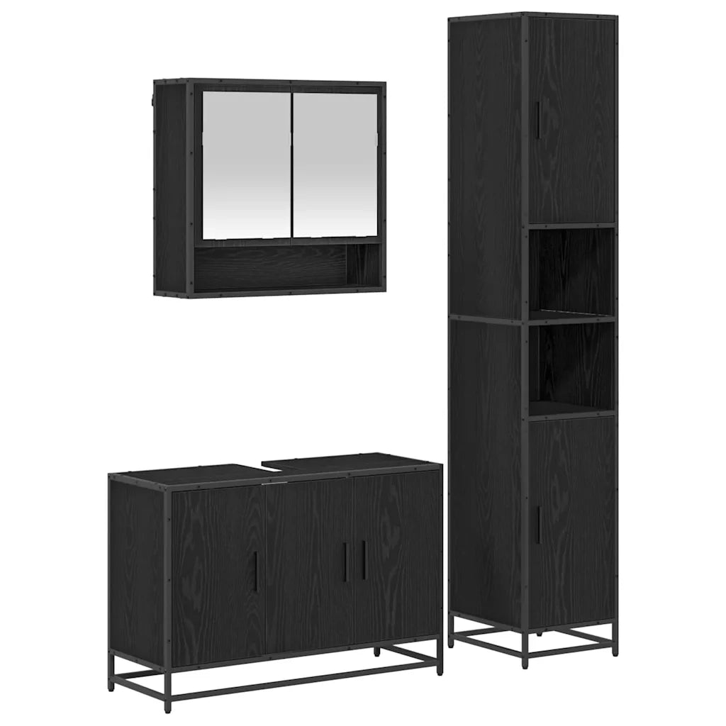 Set di mobili per il bagno 3 pcs Rovere Nero Legno multistrato 3402350