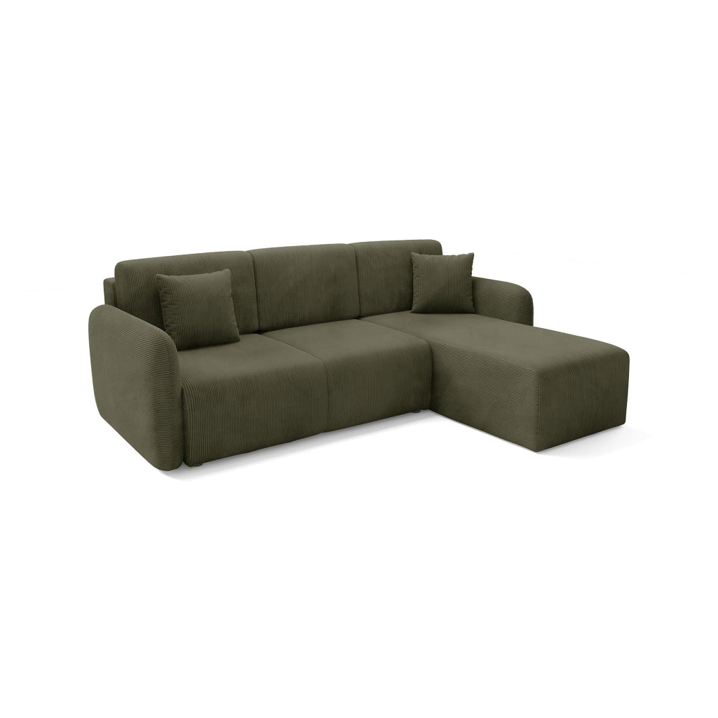Ranco, Divano Letto con Penisola Contenitore, 245x185 cm Verde
