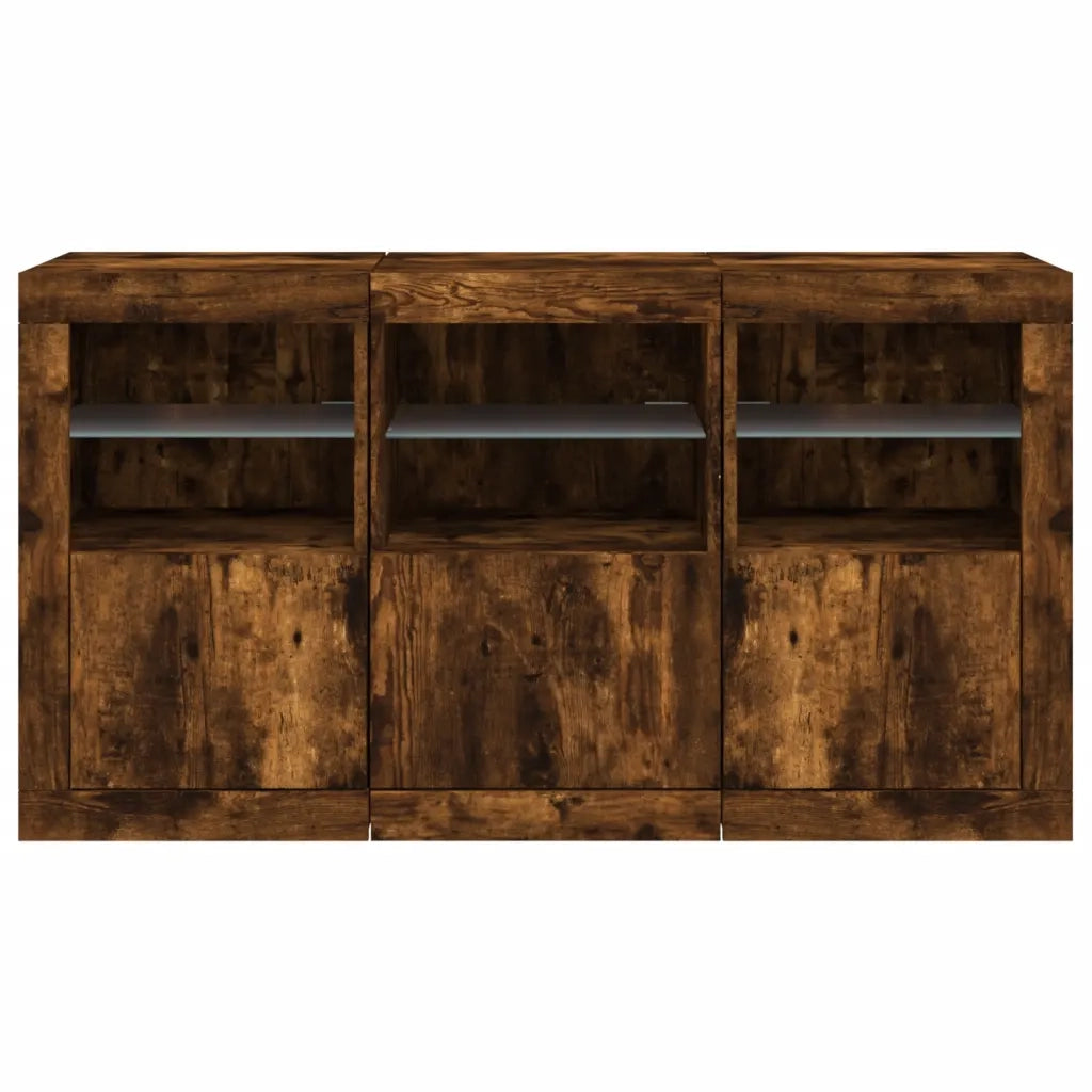 Credenza | Madia | Buffet da pranzo | Armadio da pranzo con Luci LED Rovere Fumo 123x37x67 cm