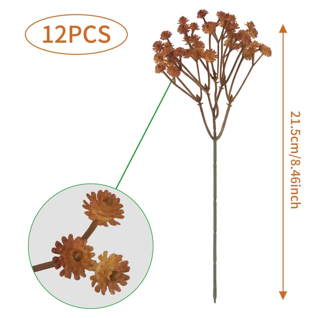 Fiori artificiali di gypsophila, 12 pezzi, 21,5 cm, color arancione scuro
