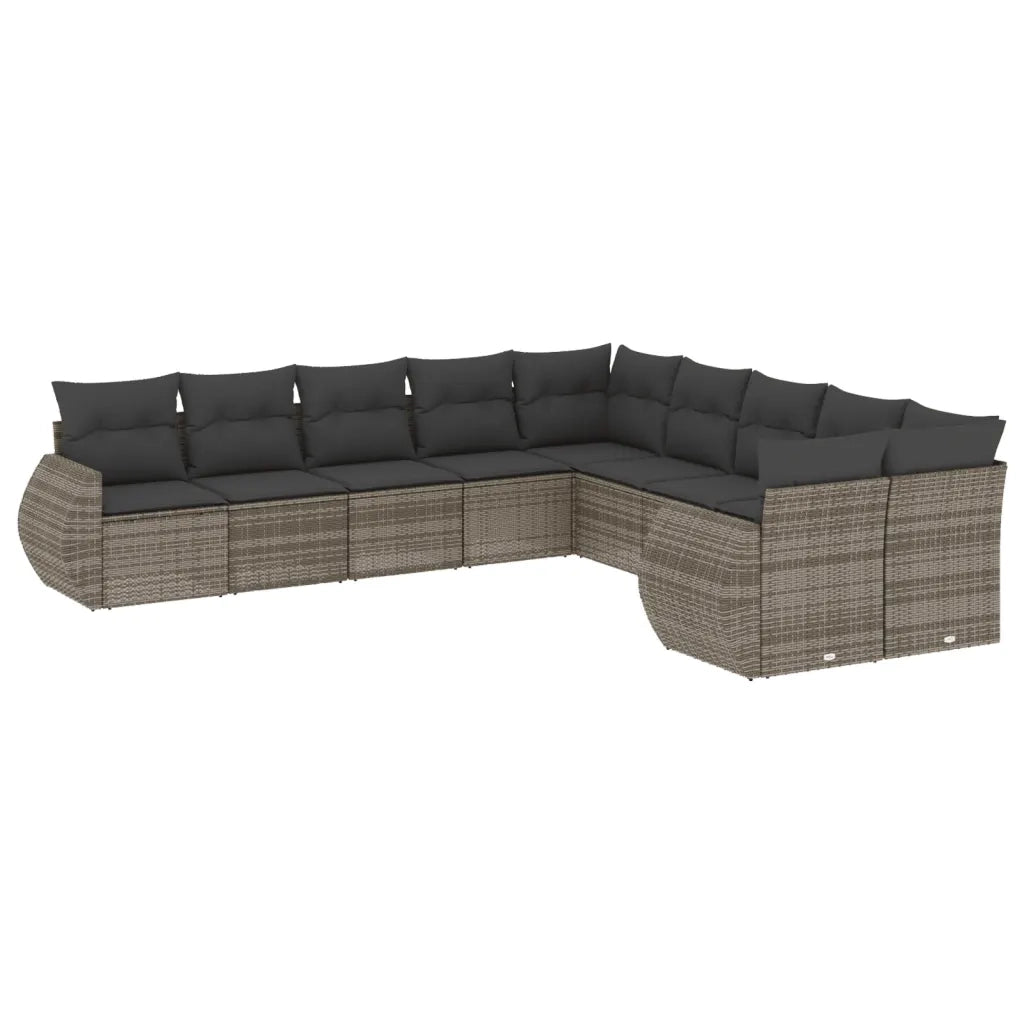 Set Divano da Giardino 10 pz con Cuscini Grigio in Polyrattan 3221909