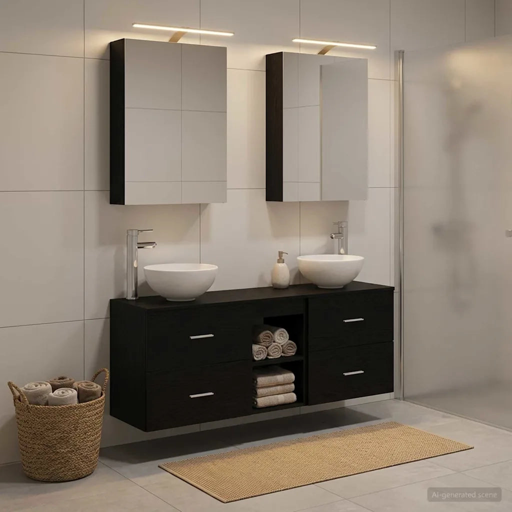 Set di Armadi da Bagno 5 pcs Rovere Nero 50 x 14,5 x 70 cm 3406672