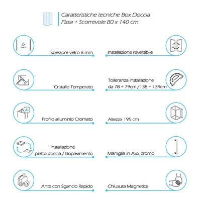 Box doccia angolare 80x140 cm Icon fisso + scorrevole con vetro trasparente