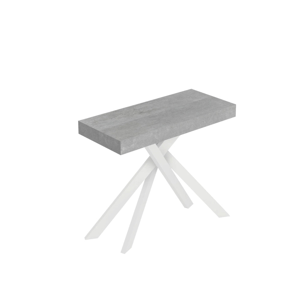 Consolle Allungabile 90-300x40x77 cm Saki Cemento Gambe Bianche