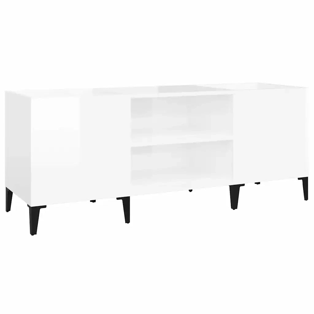 Mobile Porta Dischi Bianco Lucido 121x38x48cm Legno Multistrato 831935