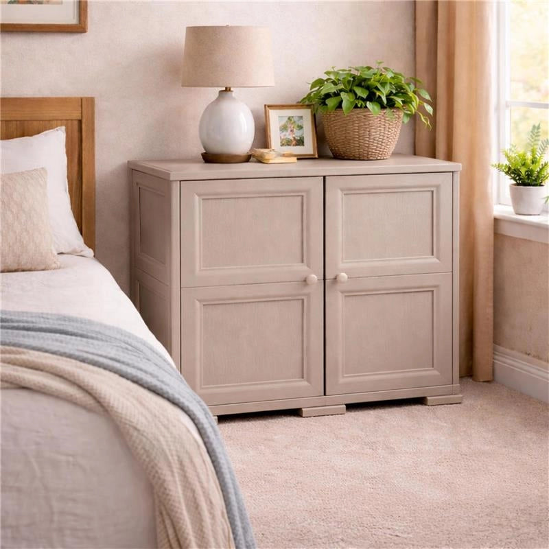 ARMADIO 2 ANTE TAUPE 79X43X85,5 CM CON 4 SCOMPARTI – MOBILE CONTENITORE COMPATTO PER ZONA GIORNO E INGRESSO
