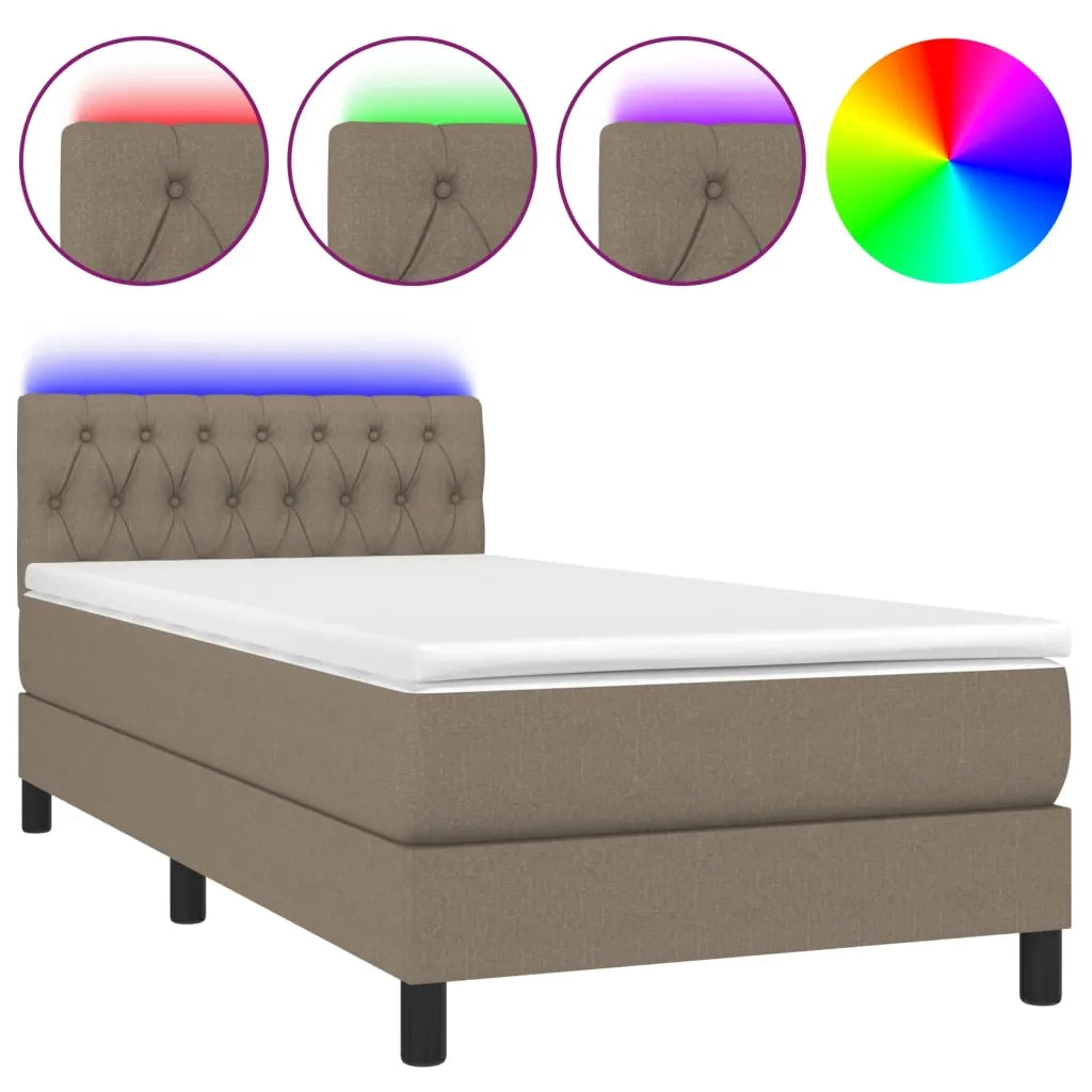 Letto a Molle con Materasso e LED Tortora 90x190 cm in Tessuto cod mxl 33409