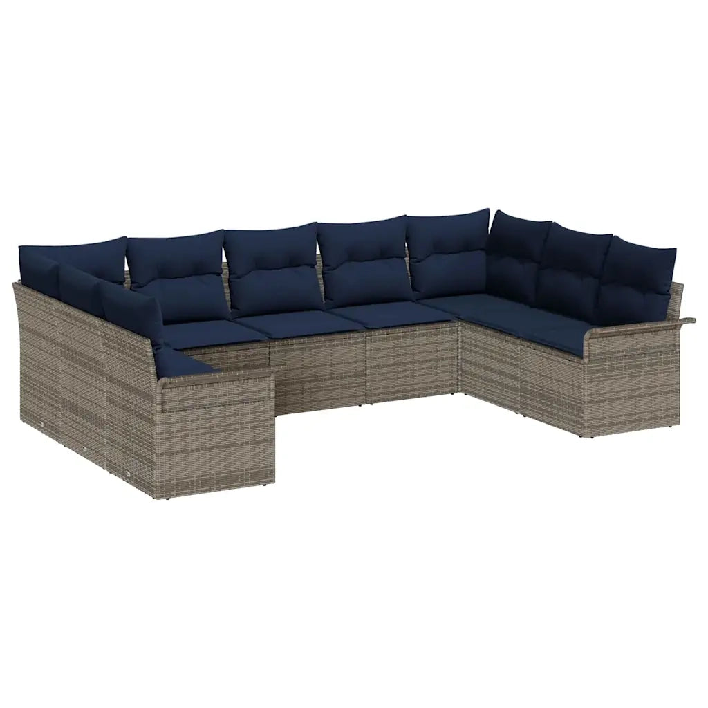 Set Divano da Giardino 9 pcs Grigio chiaro polyrattan