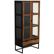Vetrina in legno di recupero nero con 2 ripiani 72x40,5x158,5h cm