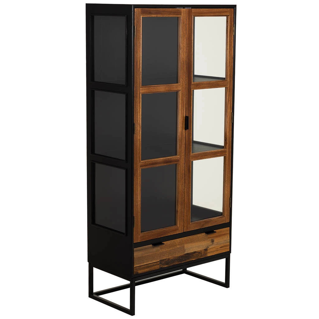 Vetrina in legno di recupero nero con 2 ripiani 72x40,5x158,5h cm