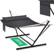 Amaca da Giardino con Supporto, Tasca Laterale e Cuscino, Capacità di Carico 250 kg, Ampia Amaca Doppia per Terrazza, Balcone, Campeggio, Antracite