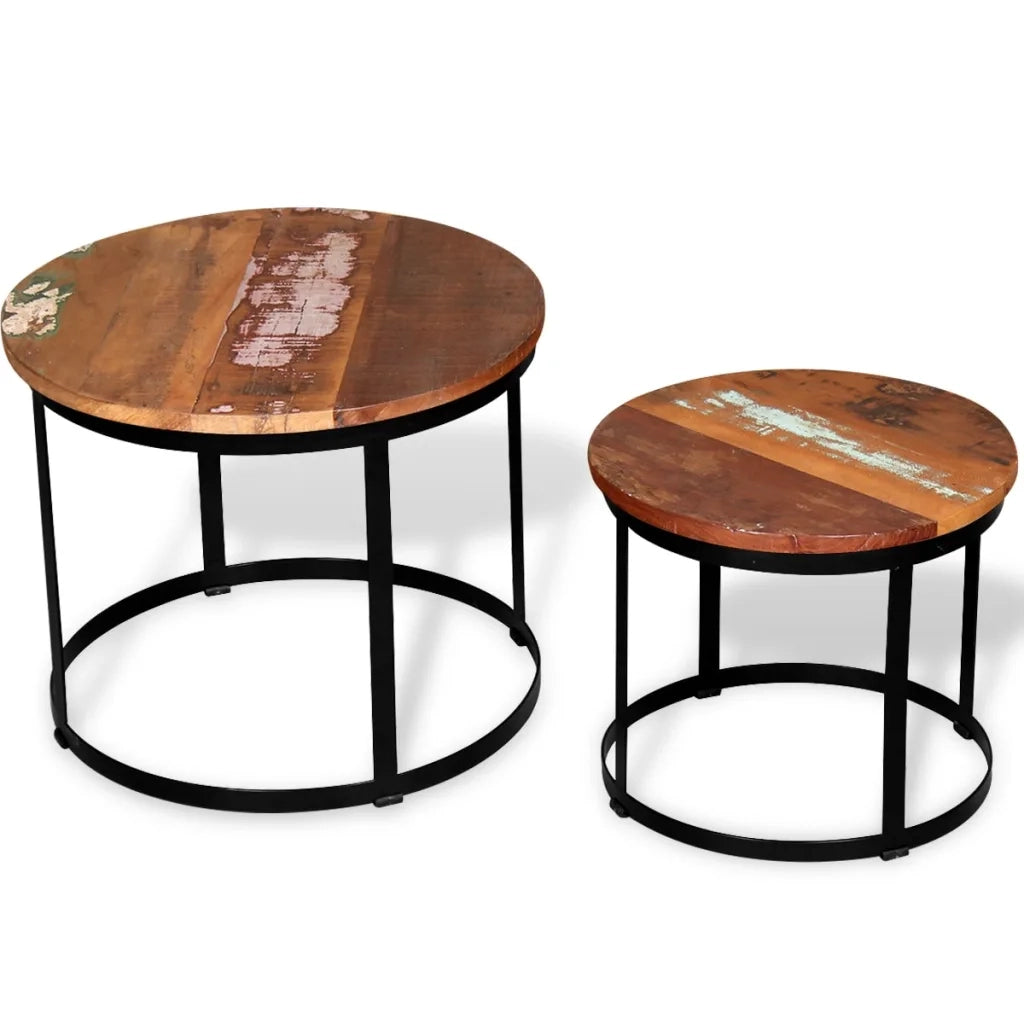 2 Pz Tavoli da CaffÃ¨ Tondi Legno Massello di Recupero 40cm/50cm cod mxl 24396