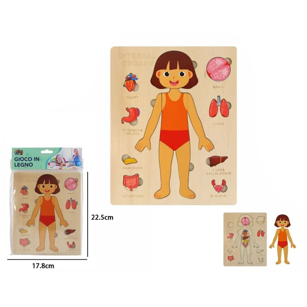 Trade Shop - Puzzle In Legno Educativo A Incastro Per Bambini Anatomia Organi Corpo Umano Bambina 32346 -