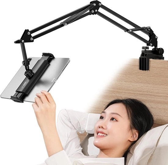 Sostegno da Tavolo per Tablet Rotativo 360 Gradi - Altezza Adattabile per iPad - Braccio Flessibile Regolabile - Lettura e Visione di Video in Comfort