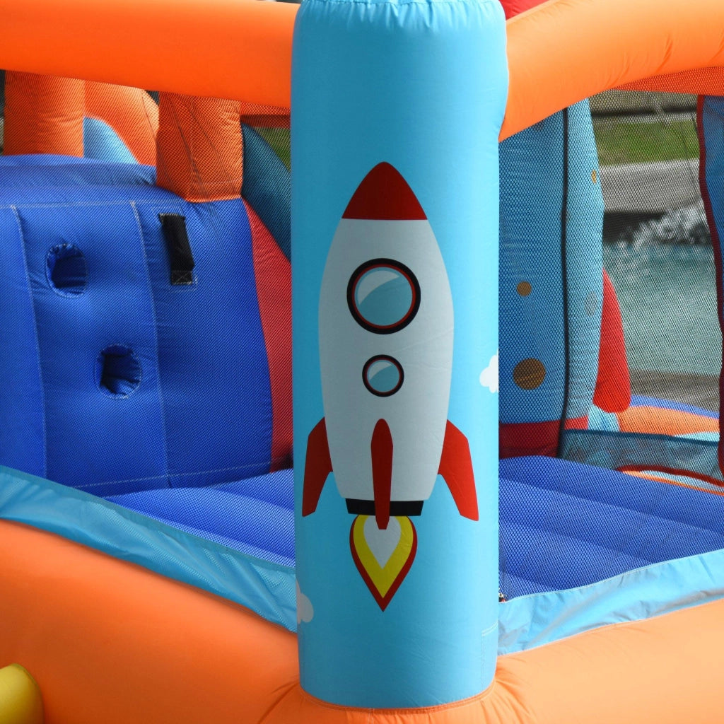 Castello Giostra Gonfiabile 370x270x185 cm con Scivolo Piscina e Pompa Multicolor