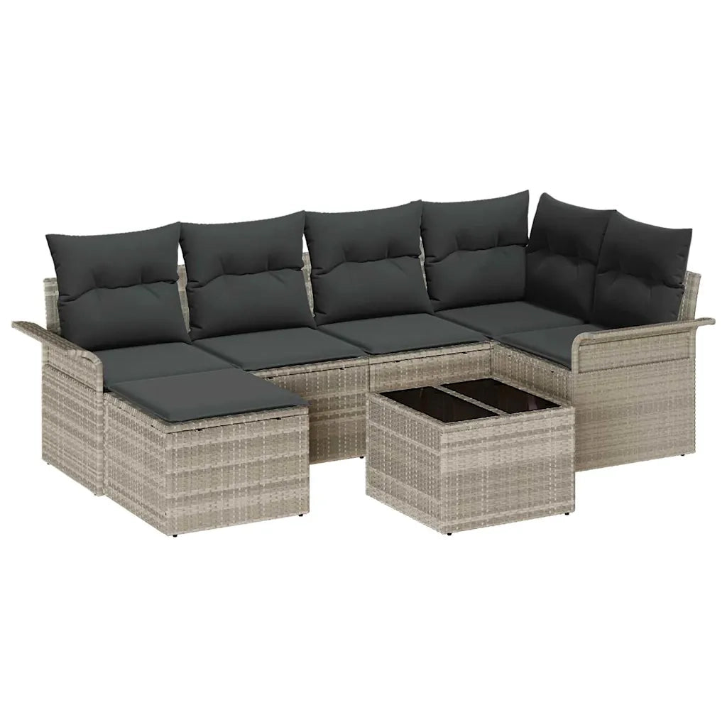 Set Divano da Giardino 7 pcs Grigio chiaro Poly Rattan