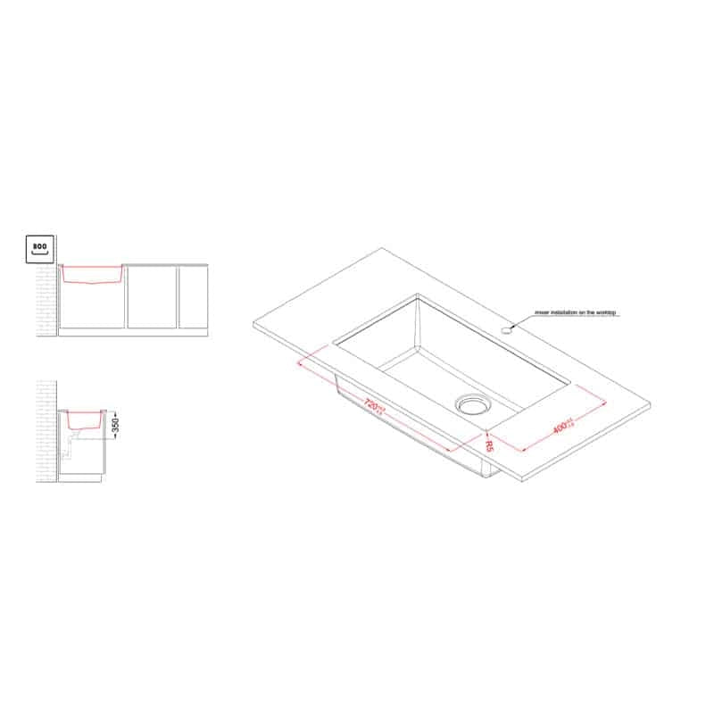 Lavello Elleci Incasso 1 vasca 76x44 Quadra 130 Sottotop Granitek Espresso Marrone LGQ13078BSO